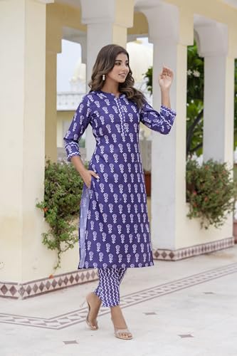 Lookmark Women's Printed Cotton Blend Straight Kurta Pant Set - Elegant Ethnic Wear Ensemble For Modern Women, Perfect For Any Occasion (Az-Lm-P2-Ks2115-S) Violet