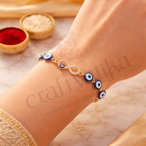 Image of CraftVatika Evil Eye Blue Bracelet for Women Daily Use, Infinity Shape Cubic Zirconia Diamond Bracelet for Women Jewelry for Gift, Adjustable Charm Bracelet Aesthetic Accessories Jewellery friendship