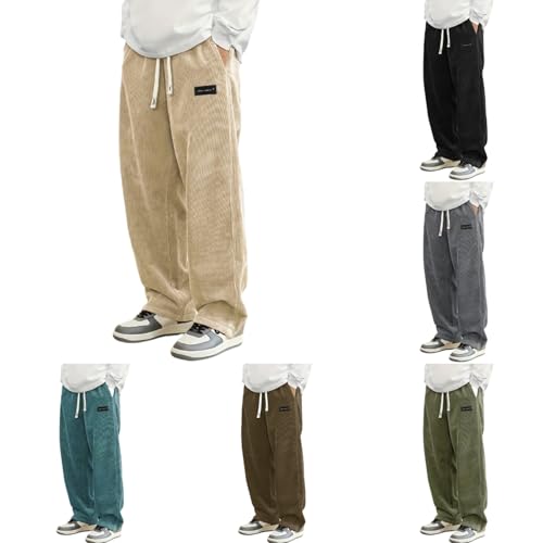 Pantalones de Pana para Hombre Pantalón Holgado Cintura con Cordón Casuales Elásticos Cálido y Cómodo Pantalones con Bolsillos y Pierna Ancha