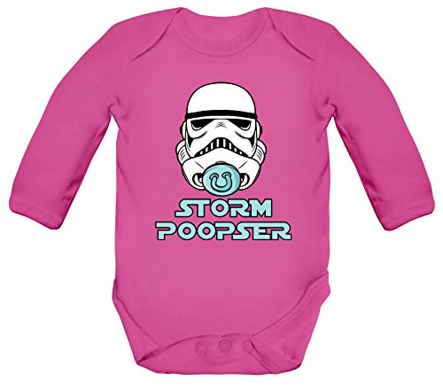 Geschenk zur Geburt Strampler Bio Baby Body Bodysuit langarm Jungen Mädchen Junge - Stormpoopser 2, Größe: 3-6 Monate,Fuchsia Cover