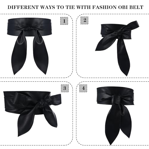 Black Belt Women,Wide Belts for Women Dresses,Womens Fashion Obi Belt Waist Belts for Womens Leather Fashion Wrap Wide Cinch for Dress Solid Color Trendy Bow Tie Wrap(Black)3