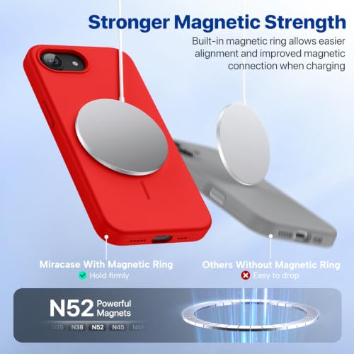 Image of Miracase Magnetic for iPhone 17e Case & iPhone 16e Case, [Soft Anti-Scratch Microfiber Lining], Compatible with MagSafe, Silicone Shockproof Protection Phone Case for iPhone 17e /16e, Red