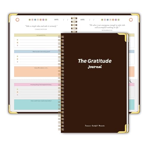 The Gratitude Journal for WomenMen - 5 Minute Gratitude Practice with Inspiring Prompts & Quotes for More Happiness Affirmation Mindfulness Reflection & Self Care - Daily Happiness Journal for WomenMen - Brown