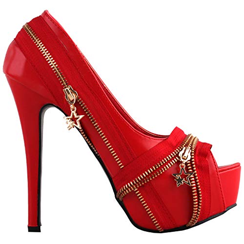 SHOW STORY Punk Multi-Colour Zip Peeptoe Platform High Heel Stiletto Pump,LF80836