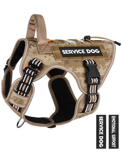 PETNANNY Tactical Dog Harness Reflective with ID Card,Service Dog Vest Harness for Medium Large Dogs,Emotional Support Vest with Padded Handle,2 Reflective Patches for Training Hunting(Desert Camo,M)