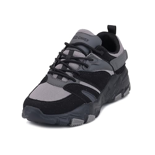 Red Chief Men’s Sports Sneaker | Low Ankle Lace Up Shoe with Breathable Mesh & Synthetic Upper | Lightweight Comfortable Casual Footwear | Black (C6016)