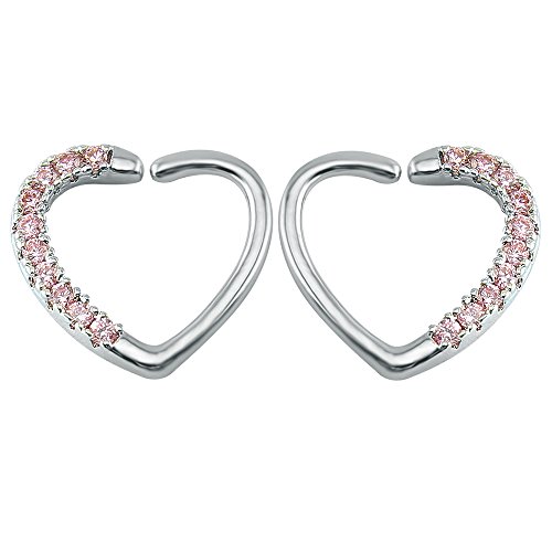 16g Clear/Pink Cubic Zirconia Heart Surgical Steel Daith Tragus Cartilage Earring Piercing (Pink)