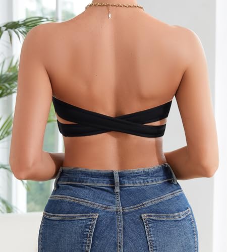DEANGELMON Strapless Bras for Women Wireless Non-Slip Seamless Clear Straps Comfort Padded Tube Top Bra3