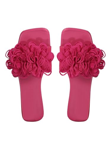 GORGLITTER Women's Flower Square Open Toe Flat Sandals Floral Slip on Slide Summer Vacation Shoes