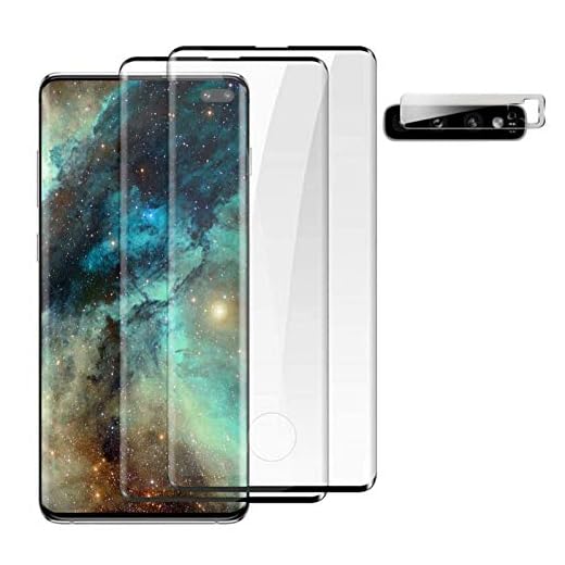 Galaxy S10 Screen Protector, (2-Pack) 9H Tempered Glass Include a Camera Lens Protector,Ultrasonic Fingerprint Compatible,HD Clear,3D Curved for Samsung S10 Glass Screen Protector