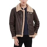 saounisi Leon Kennedy Cosplay Winter Warm Coat Faux Fur Lined B3 Bomber PU Leather Jacket for Game Cosplay Brown, Large