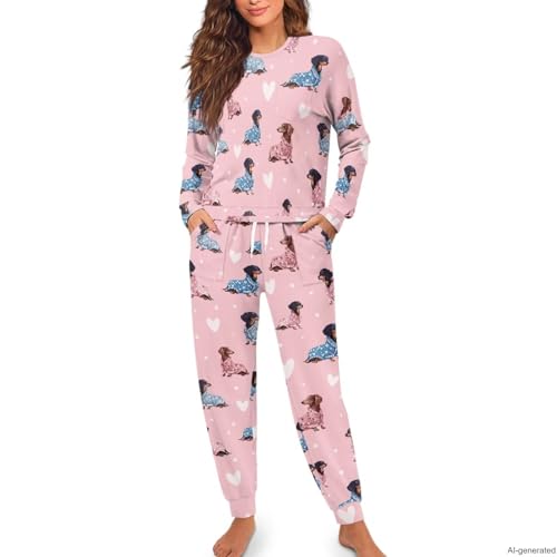 Image of Women's 2 Piece Printed Pajama Set Long Sleeve Sleepwear Set with Long Pants Casual Lounge Sets with Pocket