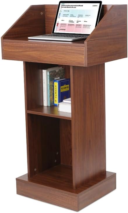 Wood Podium, Floor Standing Podium Speaking Lectern Stand, Portable Podium Stand with Storage, Wooden Podium Pulpit for Churches Classroom Office