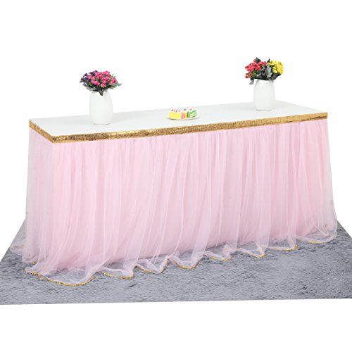 Hb Hbb Magic Pink Table Skirt Tulle Tutu Table Skirt For Rectangle Tables 6Ft Girl Birthday Party Baby Shower Unicorn Decorations #TOP20