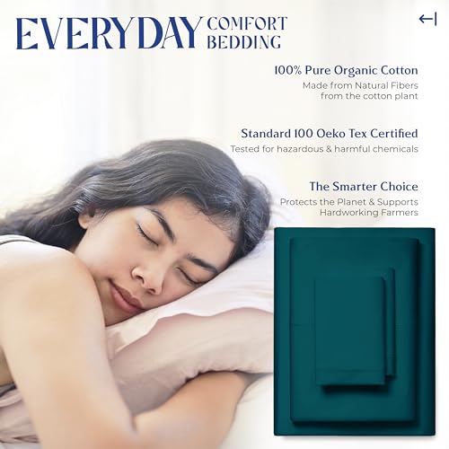 Image of Mayfair Linen Organic Cotton Sheets Twin XL Size, 16 inch Deep Pocket, Teal