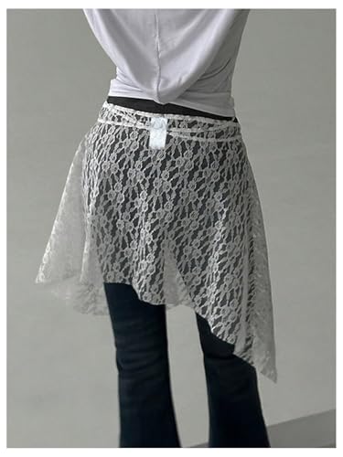 GORGLITTER Women's Floral Lace Sheer Wrap Skirt Criss Cross Tie Front Asymmetrical Skirts3