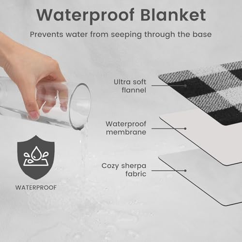 IDOGCHEW Hundedecke Wasserdicht 152x127 cm, Flauschige Flanell & Sherpa Haustier Decke, Geeignet für Mittelgroße und Große Hunde, Maschinenwaschbar - Schwarz