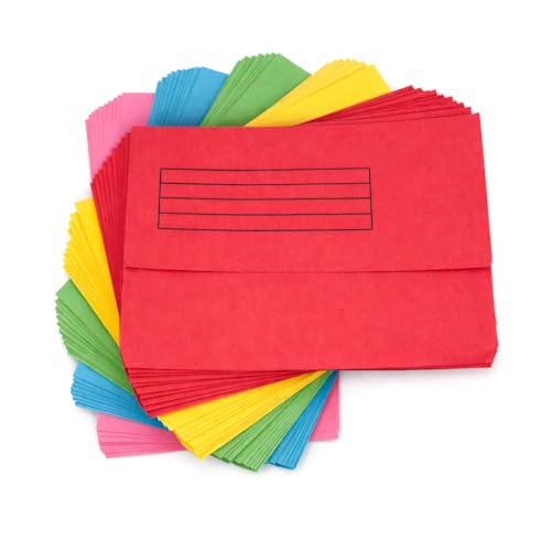 Foolscap Document Wallets 285gsm, Assorted Colours, Pack of 25 Folders (Assorted)