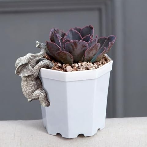 JARPSIRY Cute Climbing Elephant Flower Pot Hugger Figurines Resin Hanging Elephant Statue Planter Pot Decorations for Home Garden Fence Balcony Patio Lawn Yard Ornaments Cover