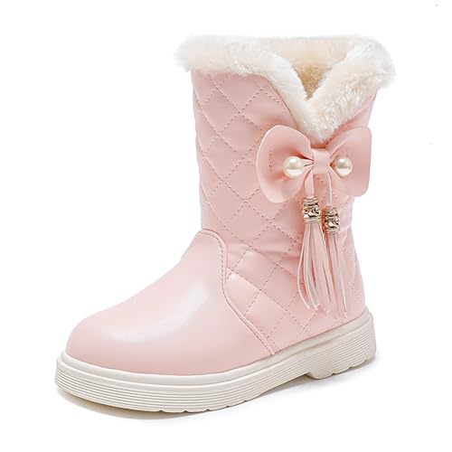 Girls Winter Snow Boots Faux Fur Lined Slip on Ankle Booties Mid Calf Non-Slip Outdoor Walking Shoes Little/Big Kids