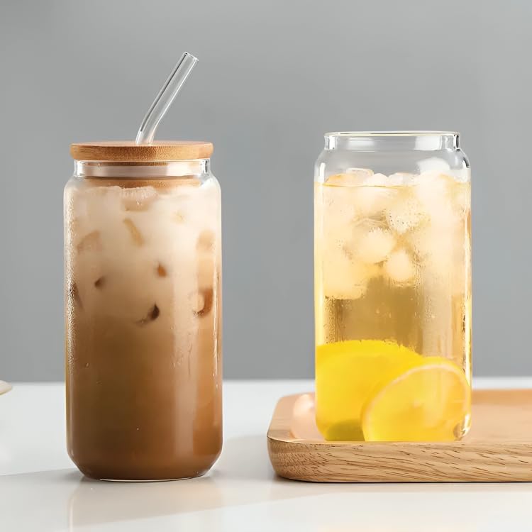 Image of Relayware's 510ML Glass Drinking Jars with Bamboo Lids & Glass Straws - 16oz Reusable Mason Jar Cups, Leak-Resistant Smoothie & Iced Coffee Tumblers for Home, Office & Travel (Pack of 1)