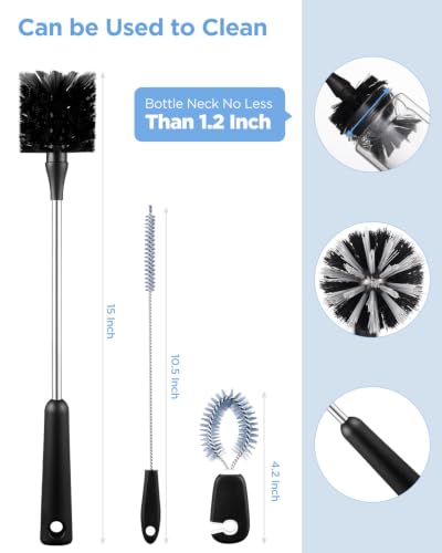 Image of EasyAcc Water Bottle Cleaner Brush, 4 Pack with 2 Long 15-Inch Brushes, Straw Cleaner & Mini Detail Tool for Owala, Stanley, Hydro Flask, YETI Tumblers, Mugs and Jars, Black