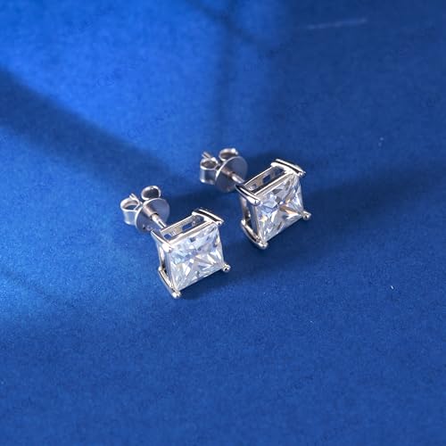 Queenou Hypoallergenic 926 Sterling Silver White Gold Plated Princess Cut CZ Stud Earrings for Women & Men – Lab-Grown Diamond Alternative for Daily & Formal Wear by QUEENOU - Image 7