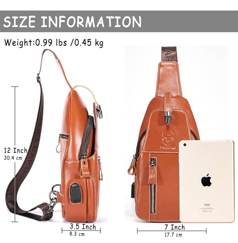 Cross Body Bag Genuine Leather Sling Bags for Men Shoulder Bag with USB Charging Port Backpack for Travel2