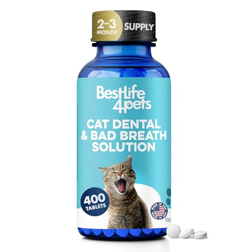 Cat Dental Care Supplement for Bad Breath, Tartar & Gum Support - Natural Cat Teeth Cleaning Oral Tablets Provide Eating & Gum Comfort, Teeth Wellness and Plaque Control, Tiny Dissolvable 400 Pills