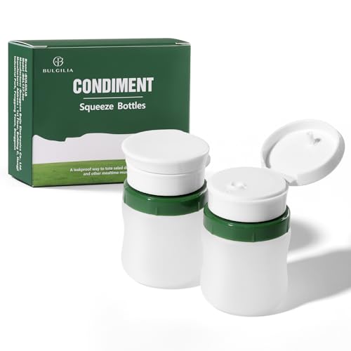 BULGILIA Condiment Squeeze Bottles 1.3-oz salad dressing container to go Leak Proof - Great for Sauce Ketchup Dressing Oil - Easy Pour & Clean BPA-FREE Plastic - 2 PACK