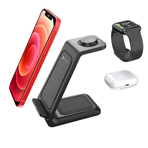 Image of Portronics Freedom 33 3-in-1 Desktop Wireless Charger with 15W Wireless Charging, Compatible with iPhone 11 /12 /13, Samsung Galaxy Z Fold 2, S20 FE, S6 Edge & Other QI enables Devices(Black)