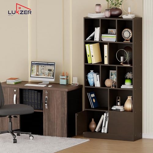 Image of Lukzer Bookshelf & Storage Organizer with Push Latch Doors Cabinet | Modern Engineered Wood Multipurpose Bookcase Display Rack for Home & Office | DIY Assembly (MR-033 /Wenge /157x80x30 cm)