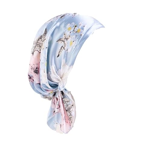Chemo Headwear Women UK Beanie Scarf Soft Satin Floral Head Wraps Alopecia Bandana Head Cover Blue