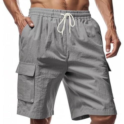 JEShifangjiusu Mens Linen Cargo Shorts Relaxed Fit Summer Beach Casual Drawstring Shorts for Men3