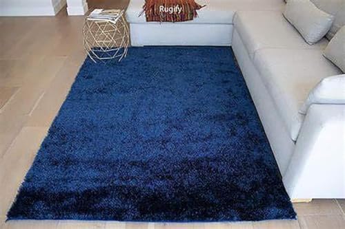 Image of FIASCO Polyester Shaggy Bedside Runner, Soft Indoor Modern Shaggy, Soft Rugs for- Living Room, Dinning Room, Office, Bedroom & Hallway Carpet Rugs Size 3X5 Blue