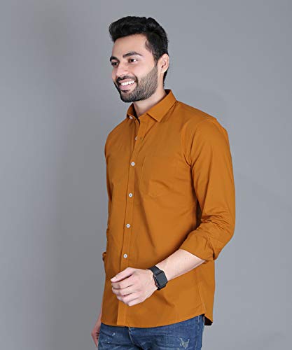 Image of Fifth Anfold Men's Pure Cotton Solid Color Mandarin Collar Full Sleeve Casual Wear Shirt, Office Wear for Men