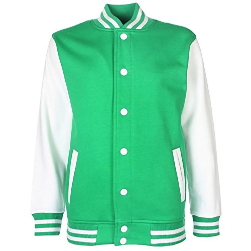 fdm Junior/Childrens Big Boys Varsity Jacket (Contrast Sleeves) (7-8 Years) (Kelly Green/White)