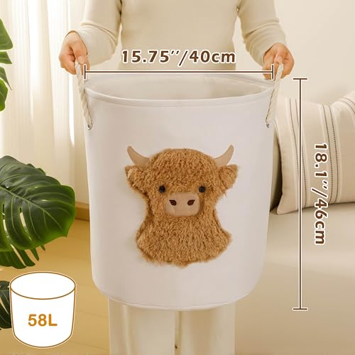Image of Kids Laundry Basket Baby Hamper for Nursery, 58L Large Dirty Clothes Hampers with Drawstring Closure, Highland Cow Baby Stuff Storage Basket, Stuffed Animal Storage Basket Canvas Toy Laundry Hamper