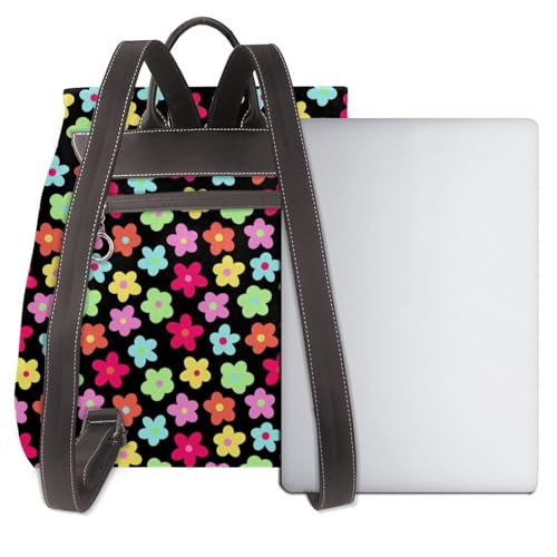 Daisy Colorful Neon Floral Lightweight Daypack Bag Microfiber PU Leather Backpack for Travel Business Commute Gym3