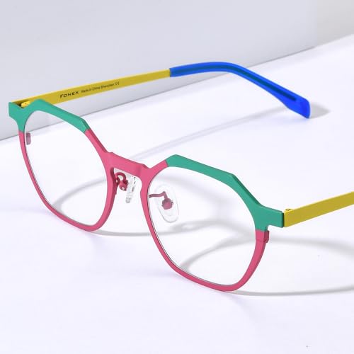 Image of FONEX Colorful Pure Titanium Glasses Frame Women Retro Round Eyeglasses
