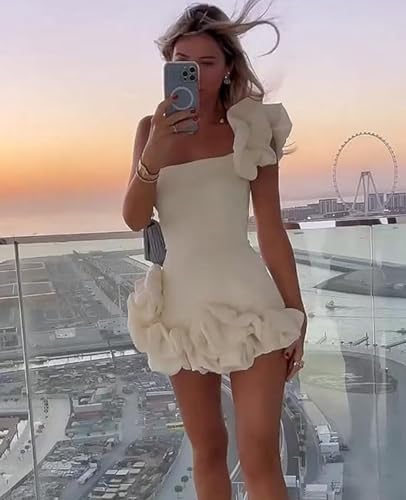 One Shoulder Satin Mini Homecoming Dresses for Teens Short Ruffles Prom Cocktail Evening Party Dress3