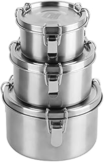 nicelock Stainless Steel Food Containers with Airtight Lid Set of 3 Leak Proof Metal Lunch Bento Box for Kids Student Women Reusable Stackable Kitchen Organizer Eco Snacks Box (450ml+750ml+1200ml)
