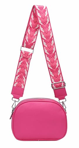 ITALYSHOP24 OBC Damen Tasche Crossbody Umh&auml;ngetasche Bodybag Schultertasche Metallic Handytasche Crossover Damentasche Schmucktasche Handtasche Reise Kunst-Leder Pink