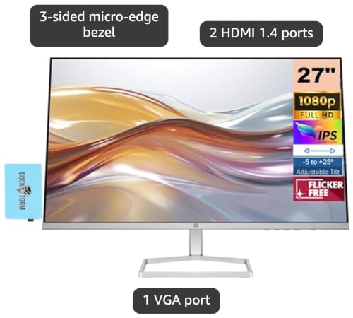 Image of HP 27 inch 1080P Computer Monitor Full HD Anti-Glare IPS Display | AMD FreeSync, 2 HDMI, 1 VGA, Highly Accurate Color, Low Blue Light, Eye Comfort, Cable Management, Tilt -5 to +25
