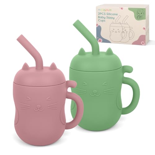 MCGMITT Silicone Baby Sippy Cup, 2 Pack Spill Proof Straw Cup for 6 12 18 Months, 5oz BPA Free Non Toxic Toddlers Training Cup with Handle, Soft Toddl