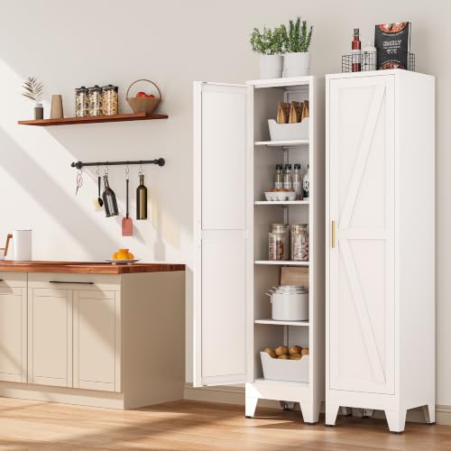 Image of Bevivog 67 inch Slim Storage Cabinet, Narrow Metal Broom Closet for Laundry Room Bathroom, Tall Slim Pantry Cabinets for Small Space