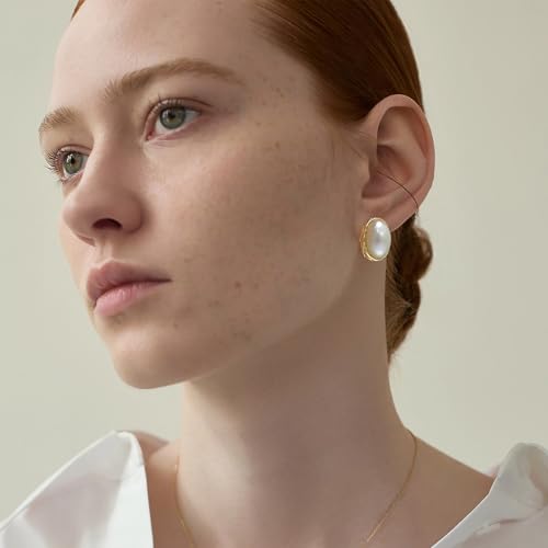 Pearl Stud Earrings, 14K Gold plated Large Pearl Earrings Gold Stud Earrings Handpicked Freshwater Cultured Hypoallergenic Large Pearl Earrings Jewelry Gifts for Her - AAA+ Quality2