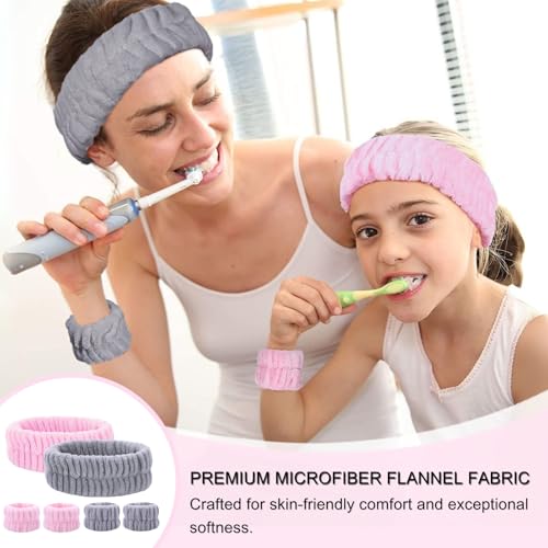 KEYRI 6 Pcs Spa Set Face Wash Wrist Bands for Women & Girls - Soft Elastic Headband & Wrist Bands for Makeup, Bath & Shower (Pink, Gray) - Image 4