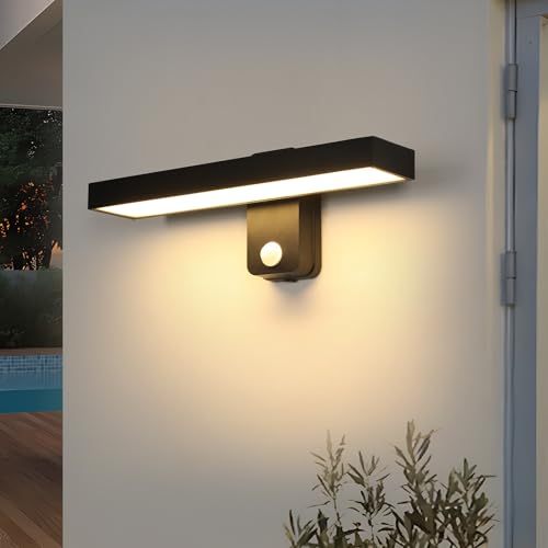 Riserva Applique da Parete Esterno con Sensore di Movimento, 21W 350° Girevole Lampada da Parete Esterno Moderno LED, IP65 Lampada a Muro Nero per Corridoio, Giardino, Garage, 3000K Bianco Caldo