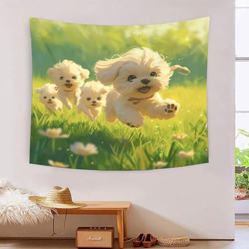 Tapisserie murale Chien Maltais 3D grand format 180x230cm pour décoration